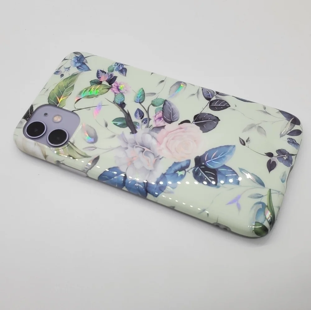Floral iPhone 11 Case iPhone 12 Pro Max Case Floral laser Holographic - Picture 8 of 8